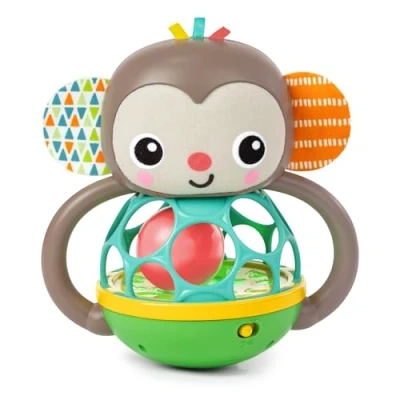 Imagen de Bright Starts, Juguete sonajero Luminoso y Musical fcil de agarrar Giggle Monkey, tecnologa Oball, para Edades a Partir 6 Meses, Unisex