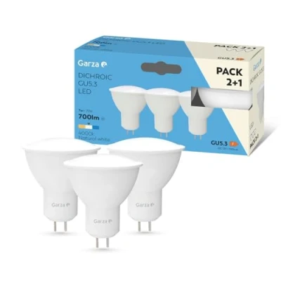 Imagen de Garza pack 3 bombillas led dicroica gu5.3, luz neutra (4000k), 7w (equivalente a 75w incandescente), 700 lm, no regulable