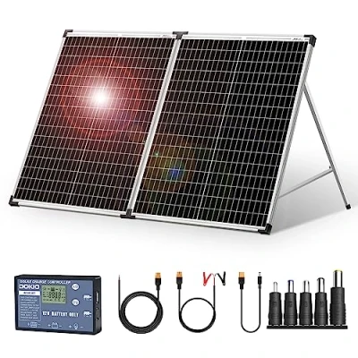 Imagen de DOKIO Maleta solar plegable portátil de 100 W, 12 V, monocristalina, con controlador carga impermeable