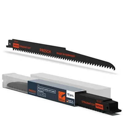 Imagen de Presch hojas de sierra sable madera 280mm 10 piezas (largas) Corte 6 250mm para madera, tubos PVC y más. Juego con caja incluida
