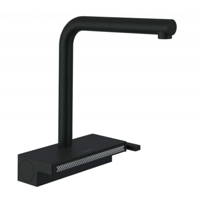 Imagen de Hansgrohe Aquno Select M81 Grifo monomando de cocina 250, caño extraíble, 2 tipos chorro, sBox, negro mate, 73830670