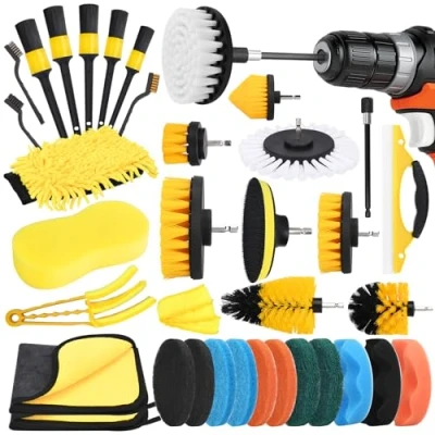 Imagen de IGUGI Cepillo para Taladro Eléctrico,Kit Limpieza Coche,Juego de 36 Piezas Taladro,Cepillo Kit para,Baño,Alfombras,Suelos,Azulejos,Cocina,Coche,Esquinas,Terraza