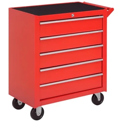 Imagen de DURHAND Caja Taller Carro de Herramientas con Ruedas Cerradura Tipo Mueble Almacenamiento para Garaje y Hogar Chapa Acero 69x33x75cm Rojo