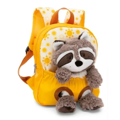 Imagen de NICI Mochila infantil amarilla 2 en 1 con mapache de peluche 25cm para guardería niñas y niños Zona lumbar suave correas ajustables 49846