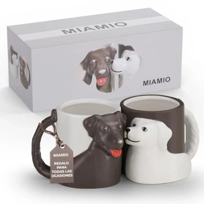 Imagen de MIAMIO Taza de Perro Tazas Café Cerámica 300 ml, Juego 3D 2 Perro, para Amantes los Perros/Regalos Perros