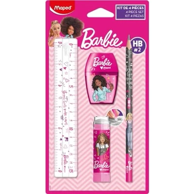 Imagen de Maped Mini Set Papelería Barbie Colorear y Crear con Facilidad Estuche de Lápices Colores Gomas Borrar Incluidas