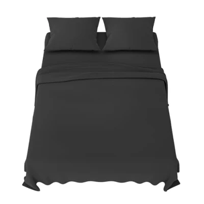 Imagen de Dreamzie Sabanas 160x200 cm Juego de 4 Piezas Poliéster Microfibra Cepillada Sabana Bajera, Encimera Cama y 2 Fundas Almohada (Sabanas 160, Gris Oscuro)