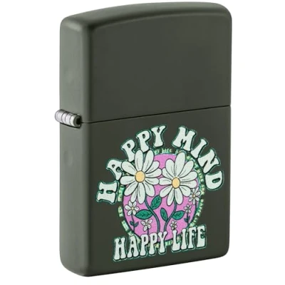 Imagen de Zippo Windproof Lighter Happy Design Green Matte Refillable for Lifetime Use Gift Box Metal Construction Made in USA