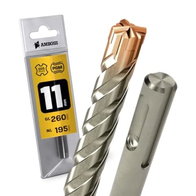 Imagen de SDS Plus broca para martillo perforador, 4 unidades, PGM, diámetro 11,0 mm x 195 mm, herramientas AMBOSS Crusher HM hormigón, carburo duro, profesional,