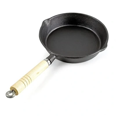 Imagen de WilTec Sarten de Hierro Fundido Ø20cm para Todo Tipo cocinas, Mango Madera y hendiduras vertido fácil