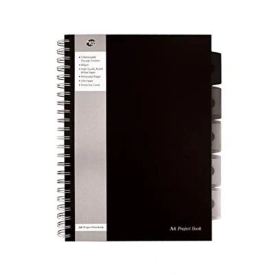 Imagen de Pukka Pad Cuaderno de espiral doble tapa dura (A4, 250 hojas microperforadas, 80 g/m², raya 8 mm, incluye separadores), diseño rayas, color negro