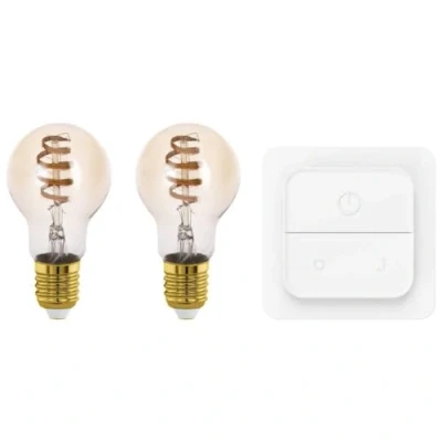 Imagen de Eglo Connect.z 2 bombillas LED E27 con interruptor, vintage, para hogar inteligente, ZigBee, control por voz de Alexa y aplicación, atenuable, blanco cálido frío, 360 lúmenes, 4,9 W, ámbar