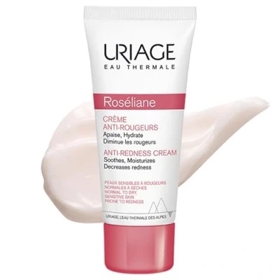Imagen de Uriage Roséliane crema facial antienrojecimiento de 40 ml, calma, hidrata, reduce el enrojecimiento la piel sensible propensa a rosácea, con manteca karité y ginseng, rica, comodidad
