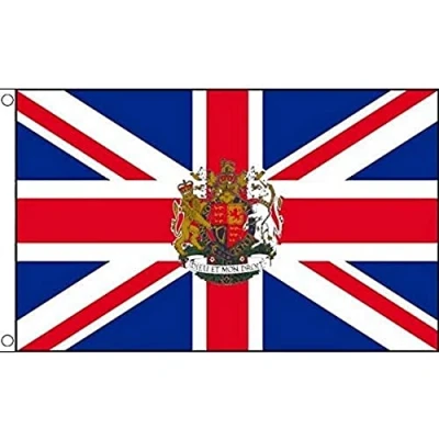 Imagen de AZ FLAG Bandera Reino Unido Con Armas 150x90 cm Inglesa Escudo Britanica Uk 100% Poliéster Ojales de Metal integrados 110g Colores Vivos Y Resistente A La Decoloración