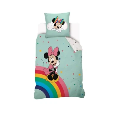 Imagen de funda nórdica Minnie Arc en Ciel 140 x 200 cm + 1 de almohada 63 cm, 100% algodón, color verde agua