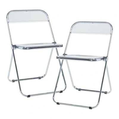 Imagen de [en.casa] Juego de 2 Sillas Plegables Transparentes para Salón Comedor Oficina Estilo Moderno Diseño Estable 74 x 46 47 cm Acero Cromado Transparente