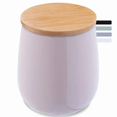 Imagen de KADAX bote de almacenamiento cerámica para algodón con tapa bambú, almohadillas algodón, guardar almacenamiento, recipiente universal baño (rosa)