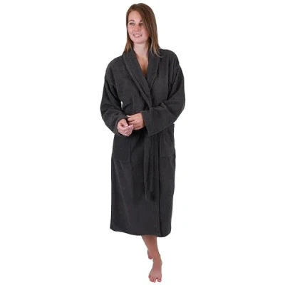 Imagen de Betz albornoz de algodón BERLIN con cuello chal para hombre y mujer sauna largo abrigo Color grafito Talla L/XL