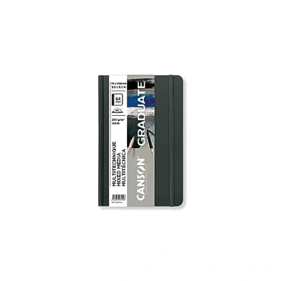 Imagen de CANSON Graduate Book, Cuaderno de dibujo, Doble cara: granulado y liso, 220gsm, Sketchbook tapa dura, 14x21,6cm, Gris, 64 hojas
