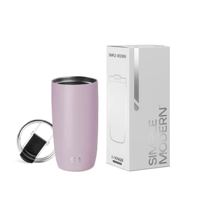 Imagen de Simple Modern Travel Coffee Mug Tumbler with Clear Flip Lid Reusable Insulated Stainless Steel Thermos Cold Brew Iced and Tea Cup Voyager Collection 16oz (470ml) Lavender Mist