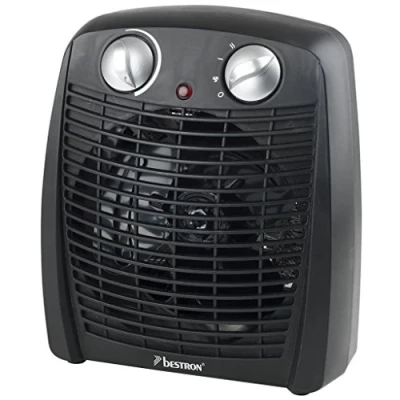 Imagen de Bestron Calefactor, Termoventilador con 2 niveles de potencia, incl. protección antivuelco y contra sobrecalentamiento, para habitaciones hasta 20 m², 2000 vatios, color: negro