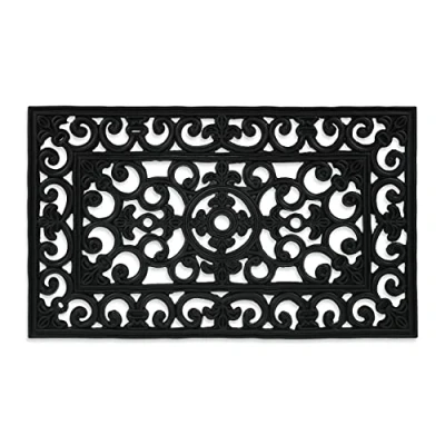 Imagen de Relaxdays Gummi Fußmatte mit Ornamenten Felpudo Goma, 45x75 cm, Resistente Intemperie, Antideslizante, Alfombra para Entrada de casa, Moqueta, Negro, Caucho, 1 Pieza