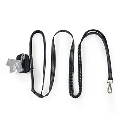 Imagen de Rosewood Correa de Ejercicio Reflectante Manos Libres con Soporte para Bolsa excrementos, elástica Perro, Negro, 33 cm