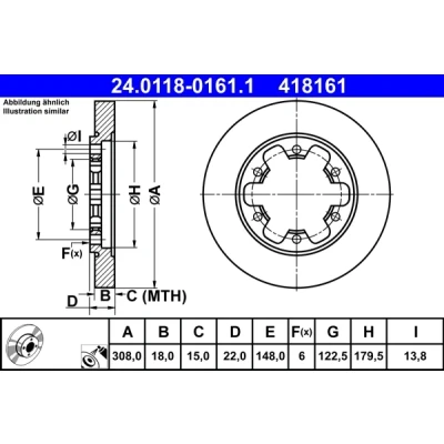 Imagen de ATE 24.0118 0161.1 Disco de freno 308,0 18,0 6 148,0 macizo revestido FORD: Transit V363 Furgón, Camión plataforma / Chasis