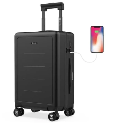 Imagen de NUMADA Maleta de Viaje Cabina PC + ABS (56x37,5x22cm) PackPro T40 con Cierre TSA y Carga USB. Mano Rígida 4 Ruedas 360, Extra Refuerzo Múltiples Compartimentos Interiores Negro