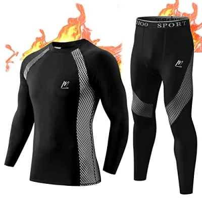 Imagen de MeetHoo Hombre Conjunto de Ropa Interior Térmica, Base Layer Invierno Long Johns Traje Compresión Secado Rápido Camisetas y Pantalones Manga Larga para Esquí Deportivo Correr