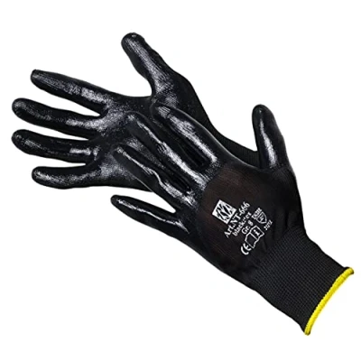 Imagen de Jah Guantes de poliéster con revestimiento nitrilo (12 pares, finos, talla 10), color negro
