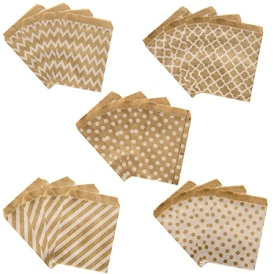 Imagen de 100 Piezas Bolsas Papel Kraft, de Para Dulces, Bolsa Regalo Dulces Boda, Aplicar Cumpleaños, Bodas y Fiestas Navidad(5 Modelos)