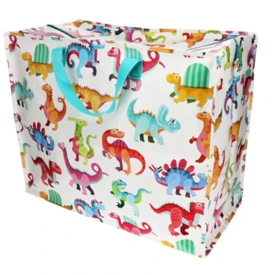Imagen de Bolsa gigante XXL con cremallera, diseño de dinosaurios, aprox. 58 x 28 48 cm