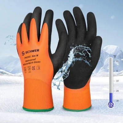 Imagen de Schwer 2 Pares de Guantes Trabajo Invierno, Level C Resistentes al Corte y a la Congelación, Impermeables para Palear Nieve Aire Libre, Pesca en Hielo,M