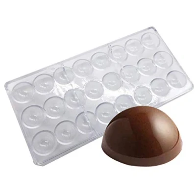 Imagen de Molde para bombones de policarbonato transparente, bombones, gelatina, caramelos, bandeja 21 unidades redonda.