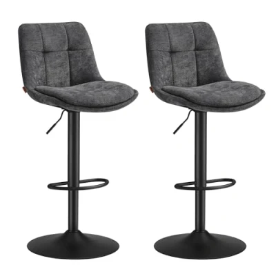 Imagen de VASAGLE Juego de 2 Taburetes Bar, Sillas Altas Giratorias Regulables en Altura, Cocina con Respaldo y Reposapiés, Comedor, Mostrador, Acero, Gris Pizarra LJB195G02