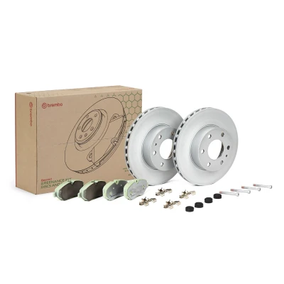 Imagen de BREMBO KT 10 021 Kit de discos y pastillas freno ventilación interna con accesorios tornillos pinza preparado para indicador desgaste