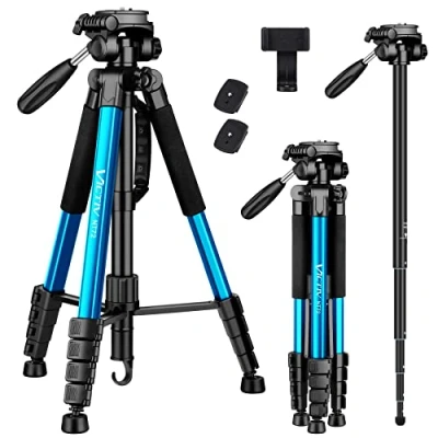 Imagen de Trípode de Cámara Movil, Victiv 2 en 1 Ligero Aluminio Monopie, Vídeo Canon/Nikon/Sony DSLR, con Placas Liberación Rápida y Soprtre Teléfono Azul