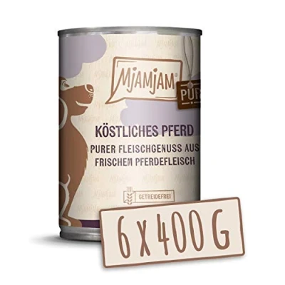 Imagen de MjAMjAM comida húmeda premium para perros pure Meat Enjoy Delicioso horse, pack de 6 (6 x 400 g), sin cereales con extra carne