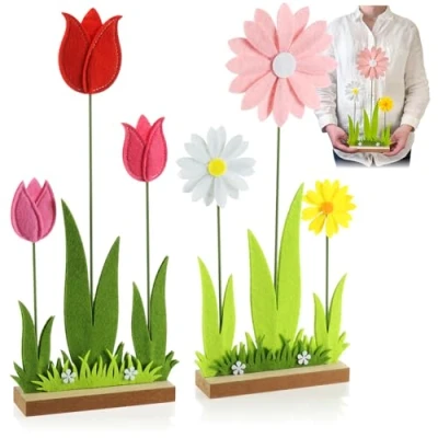 Imagen de com four® 2X Flores de Fieltro Decorativas para Pascua y Primavera Decoraciones el hogar (Flor 2 Piezas)