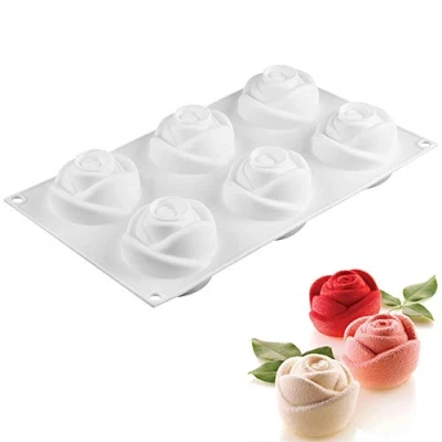 Imagen de molde de silicona 3d, moldes para postres pudín, 6 cavidades Forma Rosa, blanco