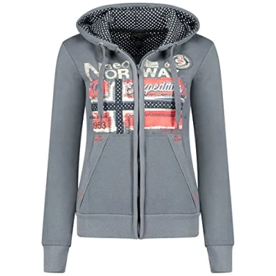 Imagen de Geographical Norway Farlotte Lady Sudaderas Mujer con Capucha Y Bolsillos Sudadera Manga Larga Chaqueta Caliente Cremallera Jersey Mujeres Primavera Verano Otoño Invierno (Oscuro Gris S)