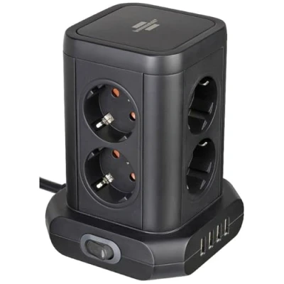 Imagen de Brennenstuhl regleta de enchufes con USB y 8 Tomas Corriente/Enchufe múltiple Vertical (regleta Horizontal, 4X USB, Interruptor Iluminado, Cable 2m) Negro