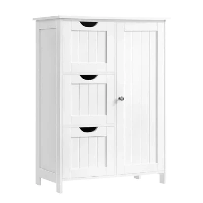 Imagen de VASAGLE Armario de Baño, Mueble Baño Estrecho, Cómoda Cajonera con 3 Cajones, Puerta, Estante Ajustable, 30 x 60 81 cm, Blanco Nube BBC49WT