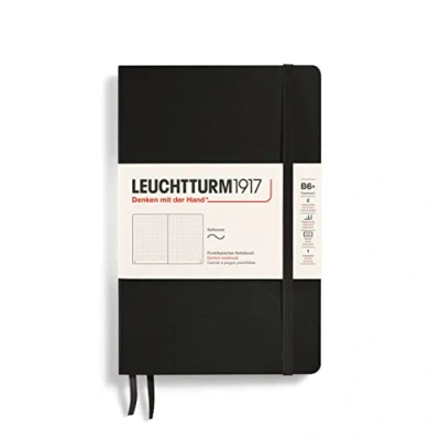 Imagen de LEUCHTTURM1917 358291 Libreta de notas Paperback (B6+) tapas blandas, 123 páginas numeradas, puntos, negro