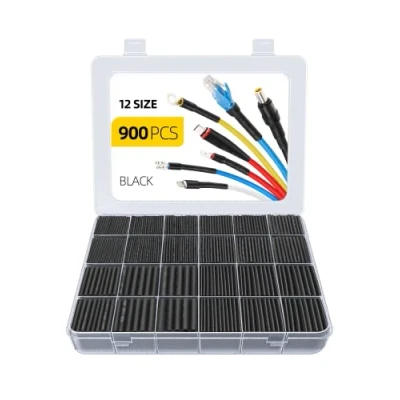 Imagen de 900 piezas de tubo termorretráctil 2: 1, Surtido cables alambre Eventronic aislamiento eléctrico Kit con caja (Negro / 12 tamaños)