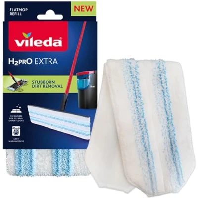 Imagen de Vileda H2Pro Recambio de Mopa Plana, Potencia Microfibra, Eliminación Suciedad persistente, Fácil fijación al Bastidor, Lavable a máquina, Duradera, para Todos los Suelos Duros