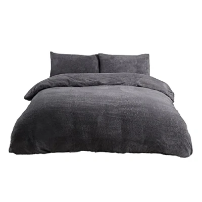 Imagen de Sleepdown Juego de Funda edredón Forro Polar con Fundas Almohada, térmica, cálida, súper Suave, tamaño King, Color carbón