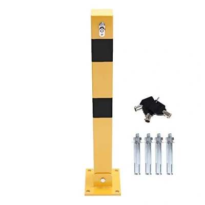 Imagen de TOPWAY Bolardo de Bloqueo Espacio para Estacionamiento Automóviles Acero sólido Bloqueable Plegable Poste Barrera Parking Coche, Amarilla y Negro, Cerradura superior, 70cm Altura