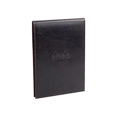 Imagen de RHODIA 118139C Étui Porte Bloc+ Bloc Notes Agrafé N13 Noir A6 Petits Carreaux 80 Feuilles Détachables Papier Clairefontaine Blanc g/m² Crayon Simili Cuir